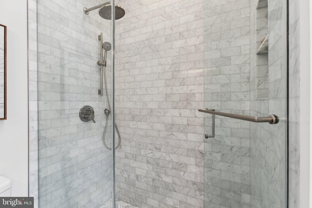 bathroom featuring a shower with shower door