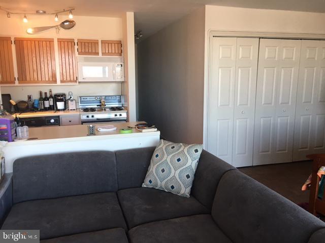 living room featuring ceiling fan