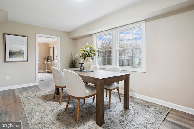 dining room with baseboards and wood finished floors