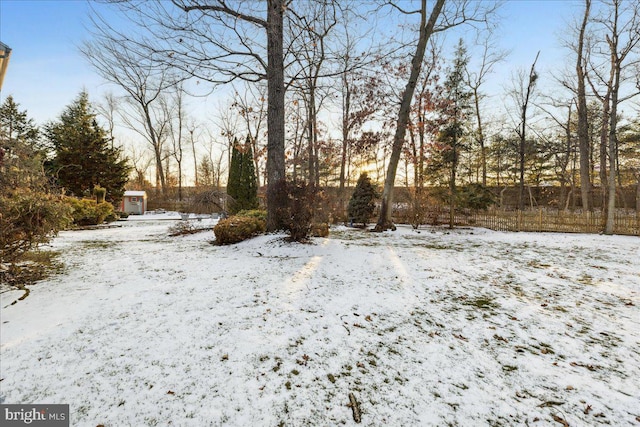 view of yard covered in snow