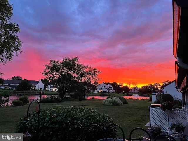 view of yard at dusk