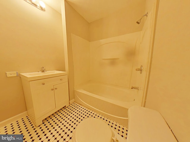 full bathroom featuring vanity, tile patterned floors, bathtub / shower combination, and toilet