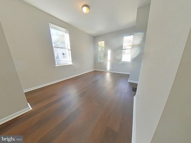 empty room with dark wood-type flooring