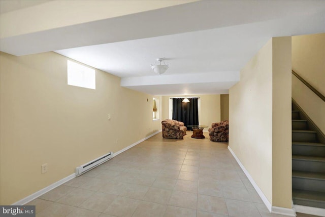 basement with a baseboard radiator