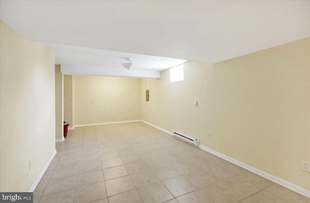 basement featuring a baseboard radiator