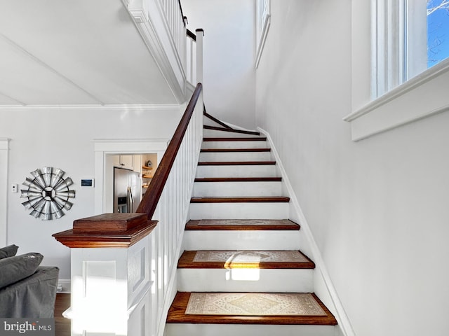 stairs featuring hardwood / wood-style floors