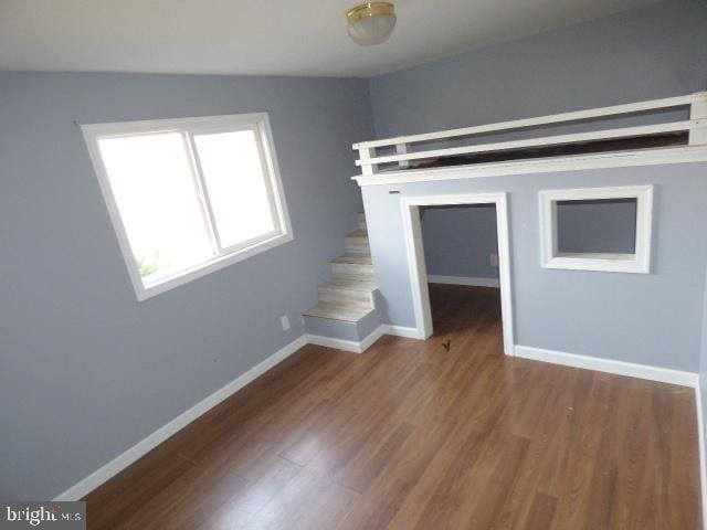 interior space with a walk in closet and dark wood-type flooring