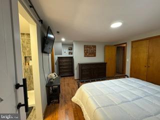 bedroom with hardwood / wood-style flooring and a closet