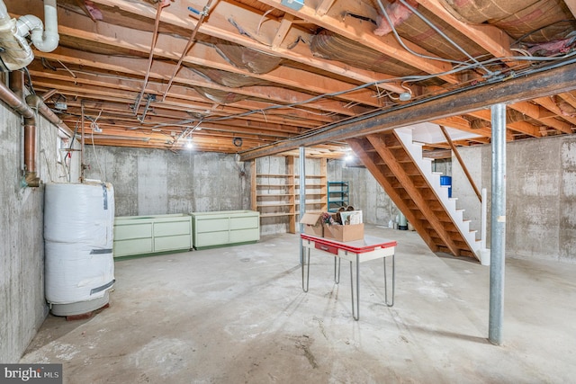 basement featuring gas water heater