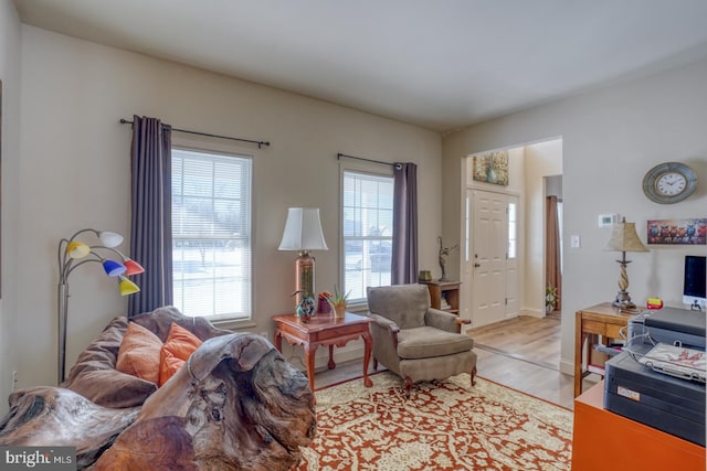 living room with light hardwood / wood-style flooring