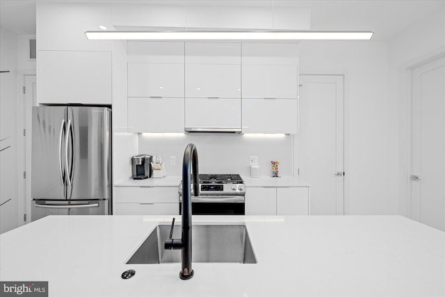 kitchen with white cabinets, sink, and appliances with stainless steel finishes