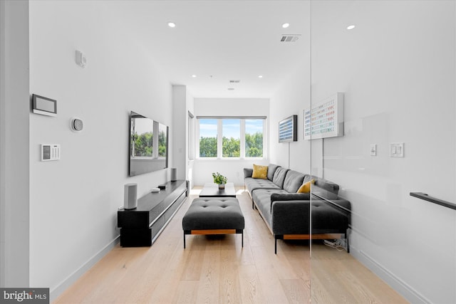 living room with light hardwood / wood-style flooring