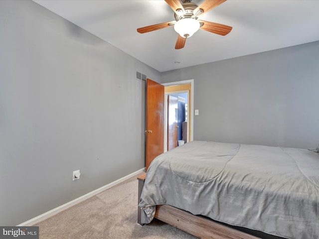 bedroom with carpet floors and ceiling fan