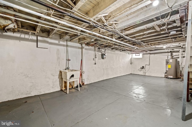 basement featuring gas water heater