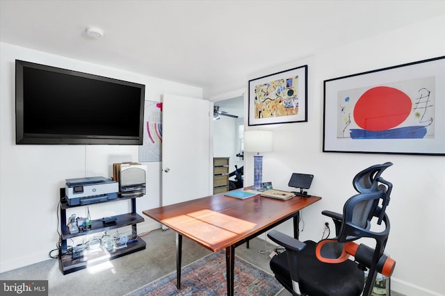 view of carpeted home office