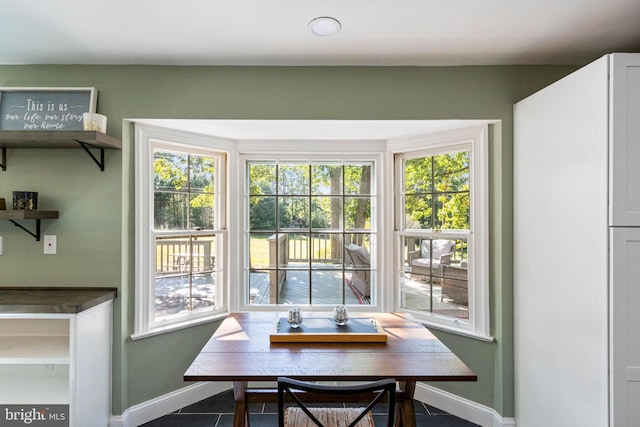 dining space featuring tile patterned flooring and plenty of natural light