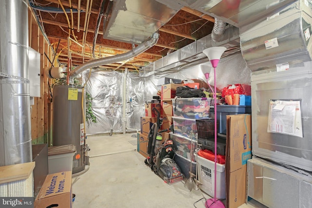 basement featuring gas water heater