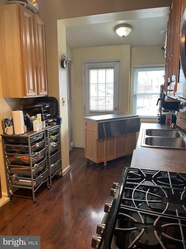 kitchen featuring dark hardwood / wood-style flooring, sink, and stove