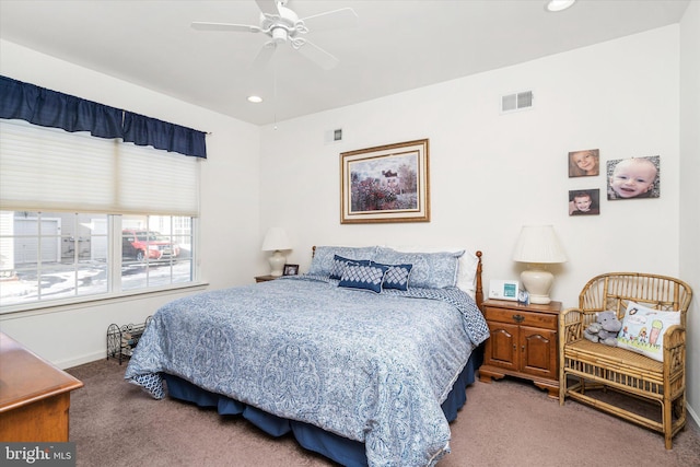 bedroom featuring ceiling fan and carpet flooring