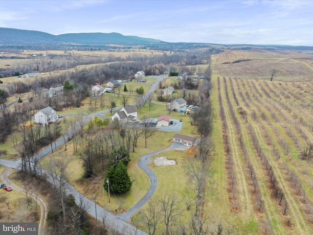 aerial view with a mountain view and a rural view