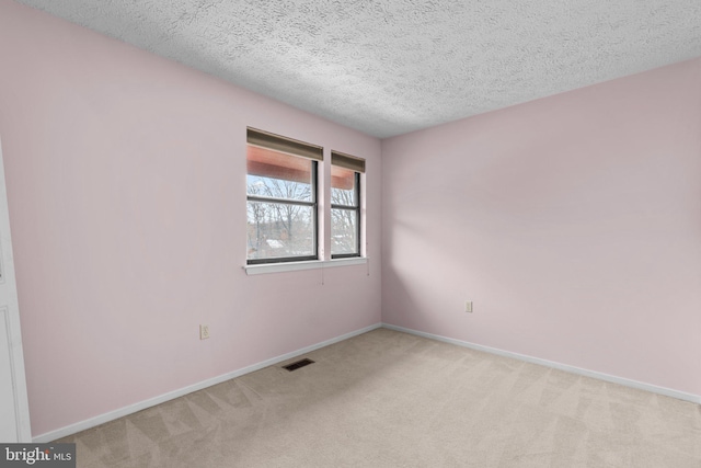 spare room with light carpet and a textured ceiling