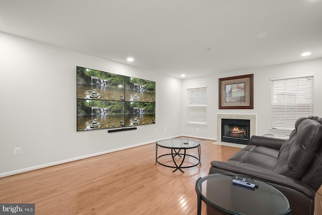 living room with light hardwood / wood-style flooring