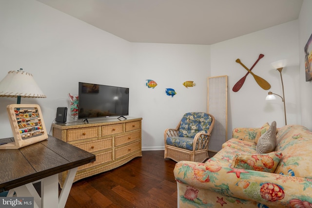 living room with dark wood-type flooring