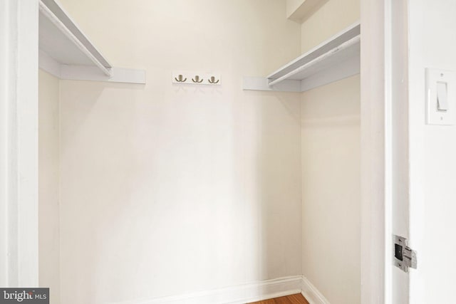 walk in closet with hardwood / wood-style floors