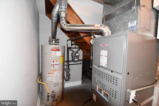 utility room with heating unit and water heater