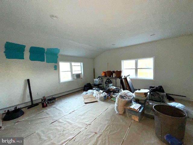 miscellaneous room with lofted ceiling