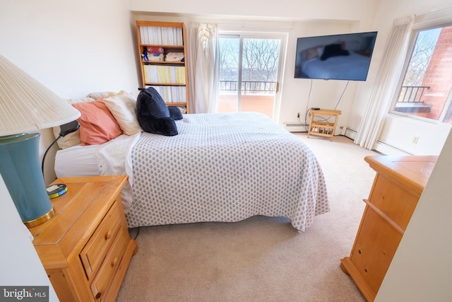 bedroom featuring multiple windows and light colored carpet