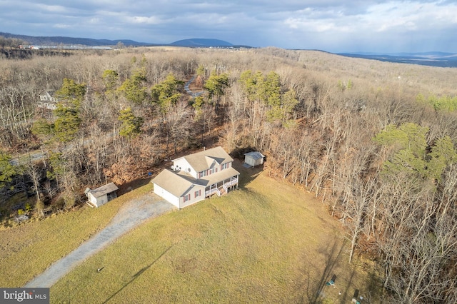 birds eye view of property featuring a mountain view