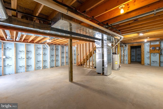 basement featuring gas water heater