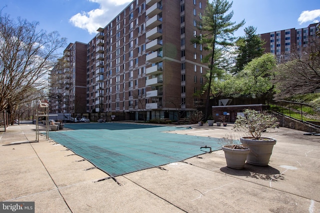 view of swimming pool with a patio area