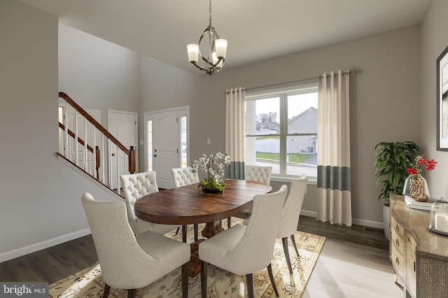 dining room with an inviting chandelier and hardwood / wood-style floors