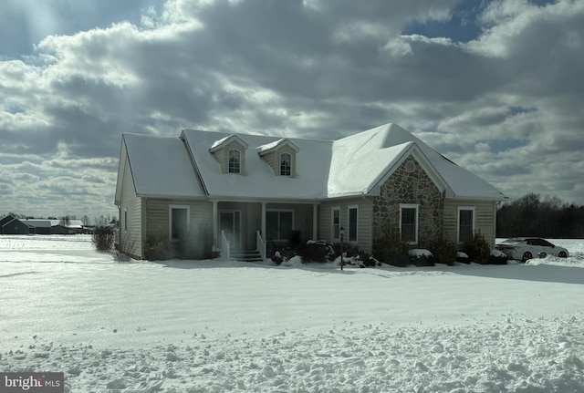 new england style home featuring stone siding