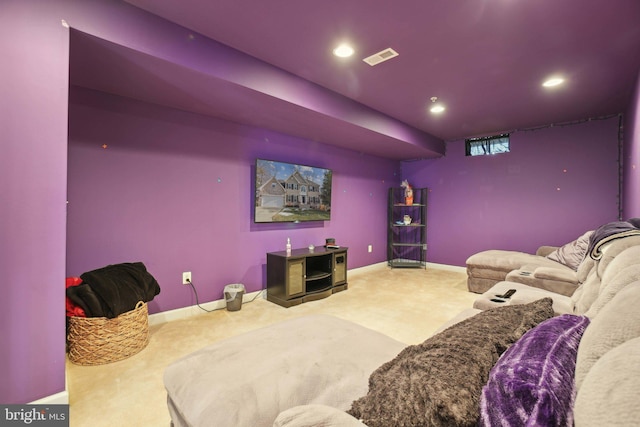 home theater with carpet