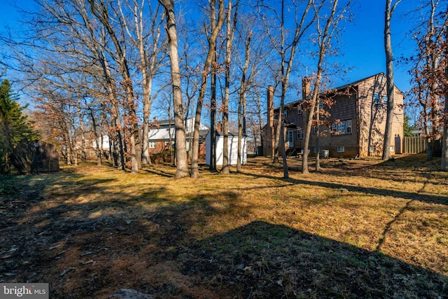 view of yard featuring a storage unit