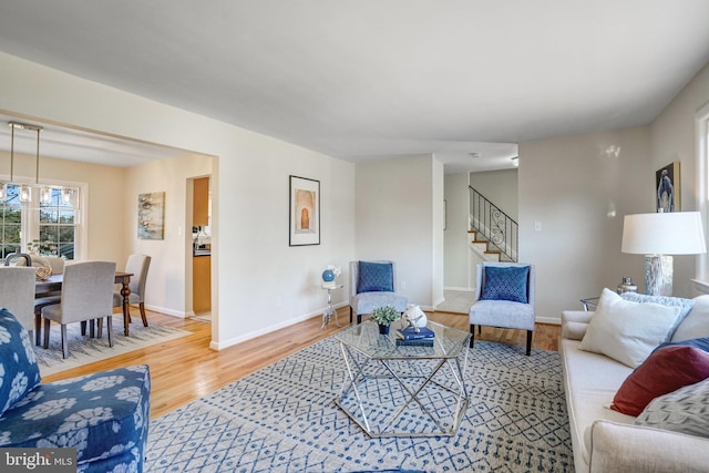 living room with hardwood / wood-style floors