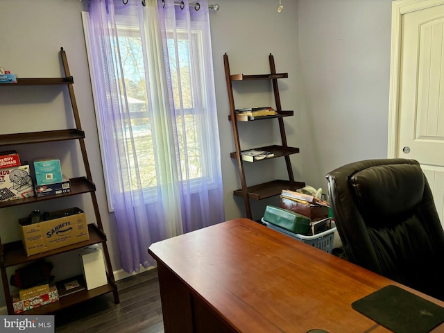 office space with dark hardwood / wood-style flooring