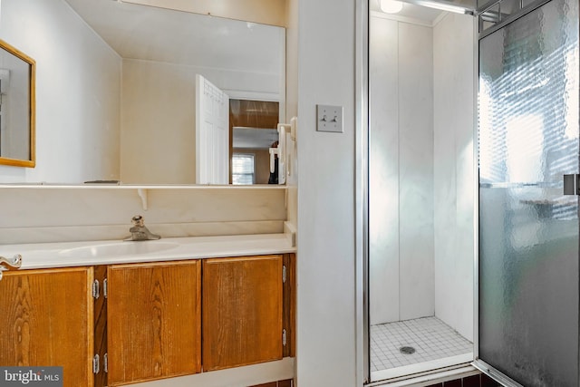 bathroom featuring vanity and walk in shower