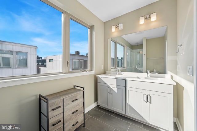 bathroom with vanity and tile patterned floors