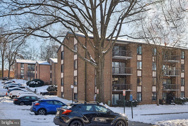 view of snow covered building