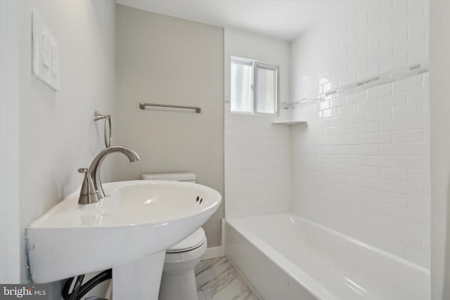 full bathroom featuring shower / tub combination, toilet, and sink