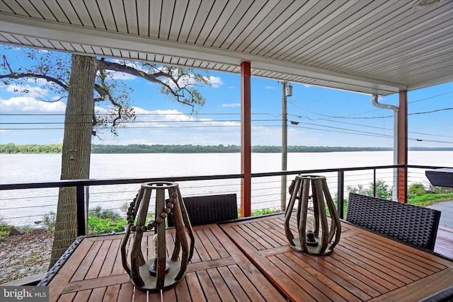 wooden deck with a water view