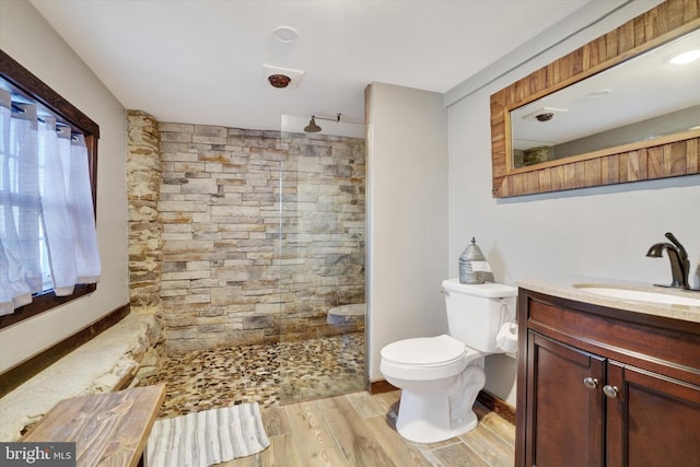 bathroom featuring vanity, toilet, and walk in shower