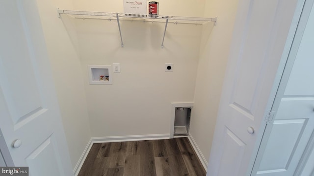 laundry area featuring hookup for a washing machine, electric dryer hookup, and dark hardwood / wood-style floors