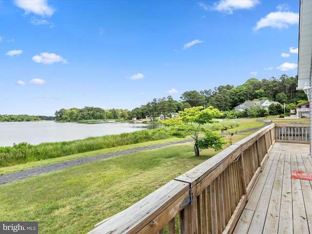 deck featuring a water view