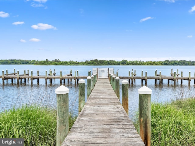 view of dock featuring a water view