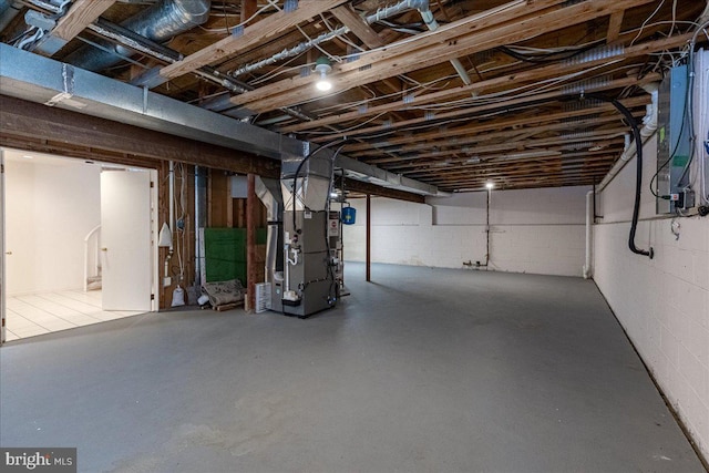 basement with heating unit